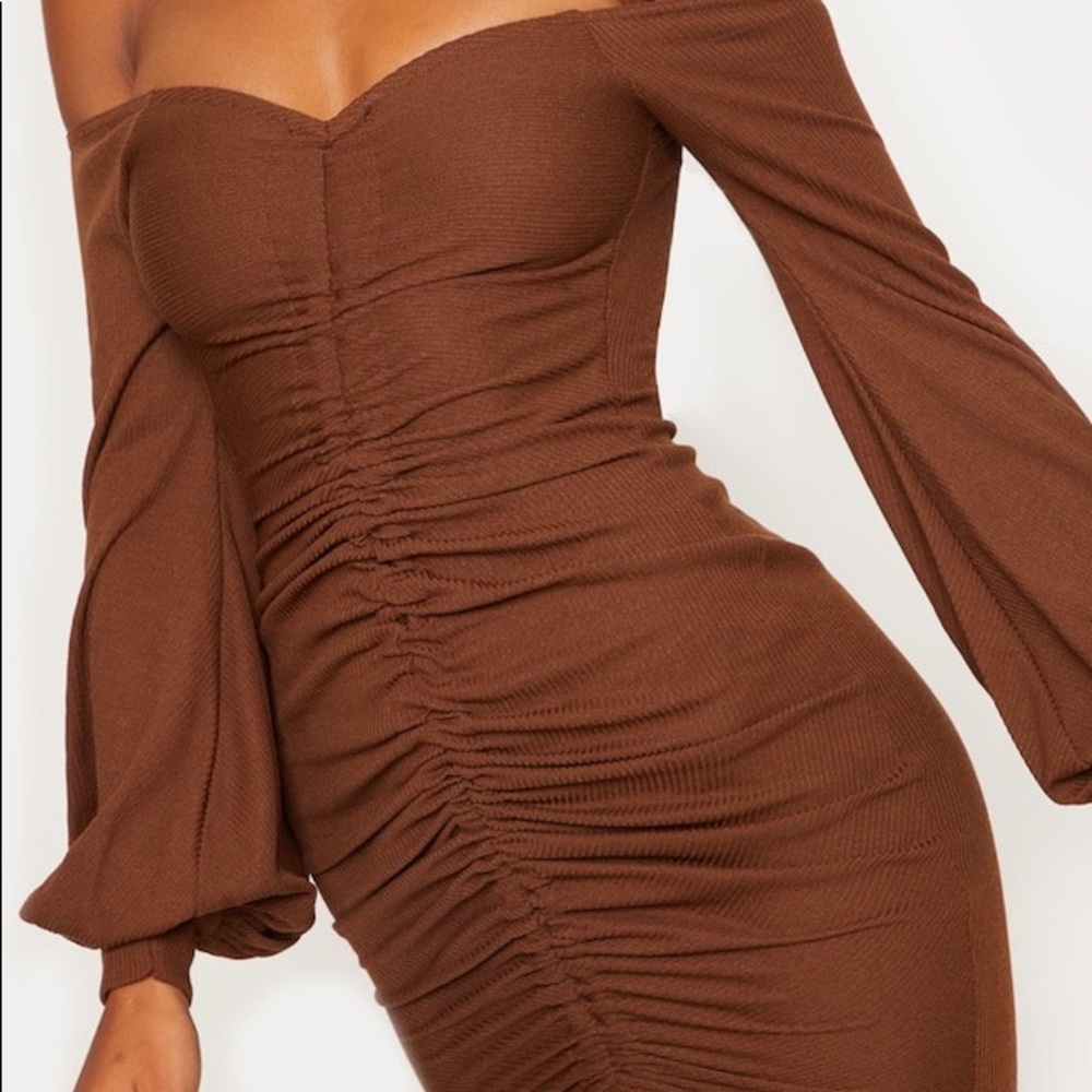 🚫 SOLD 🚫 PLT Ribbed Bardot Balloon Sleeve Ruched - Picture 3 of 6